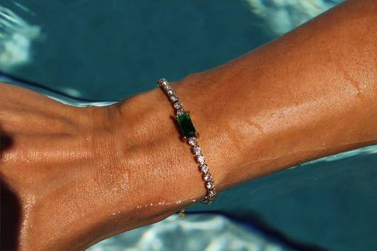 Gold Plated Waterproof Green Emerald Tennis Bracelet Hypoallergenic Minimalist Jewelry