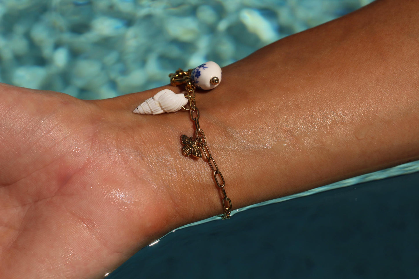 Gold Plated waterproof Gold Bracelet Anklet Shell, Heart, Star & Pearl Accents