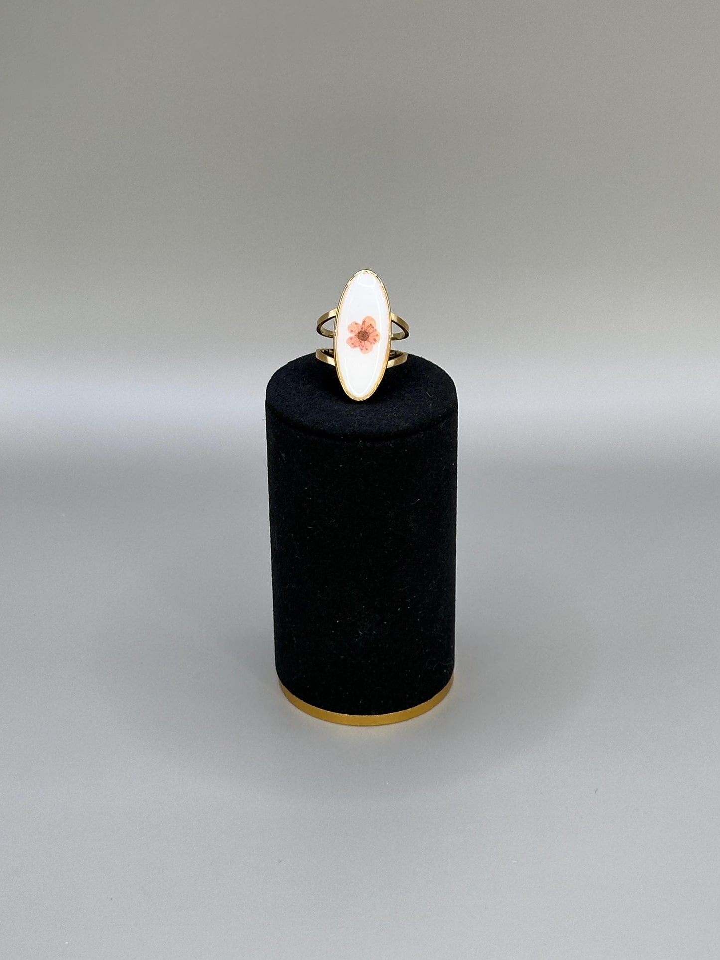 Gold Plated Pressed Flower Ring: Waterproof Adjustable Boho Jewelry