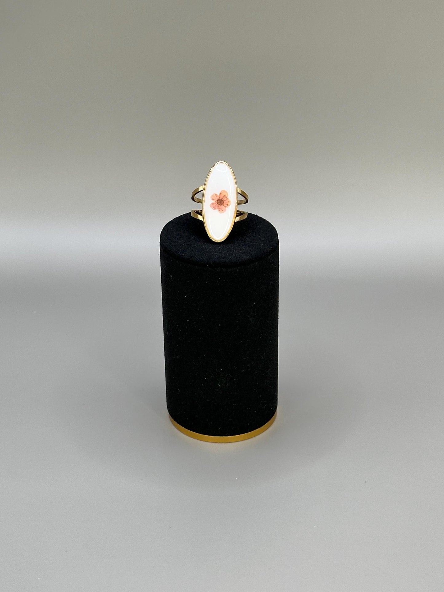 Gold Plated Pressed Flower Ring: Waterproof Adjustable Boho Jewelry