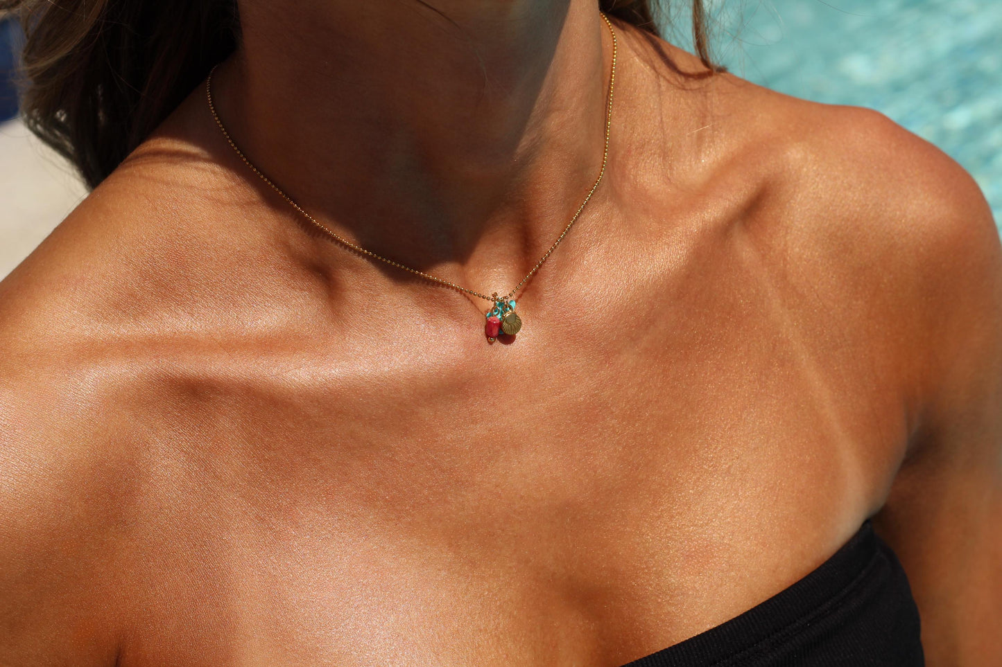 Gold Plated Waterproof Teal Starfish Shell Charm Necklace – Minimalist Jewelry