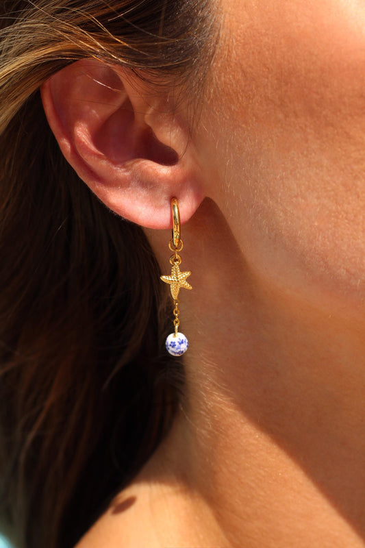 Gold Plated Waterproof Porcelain Earrings – Starfish & Sea Charms – Hypoallergenic Minimalist Jewelry