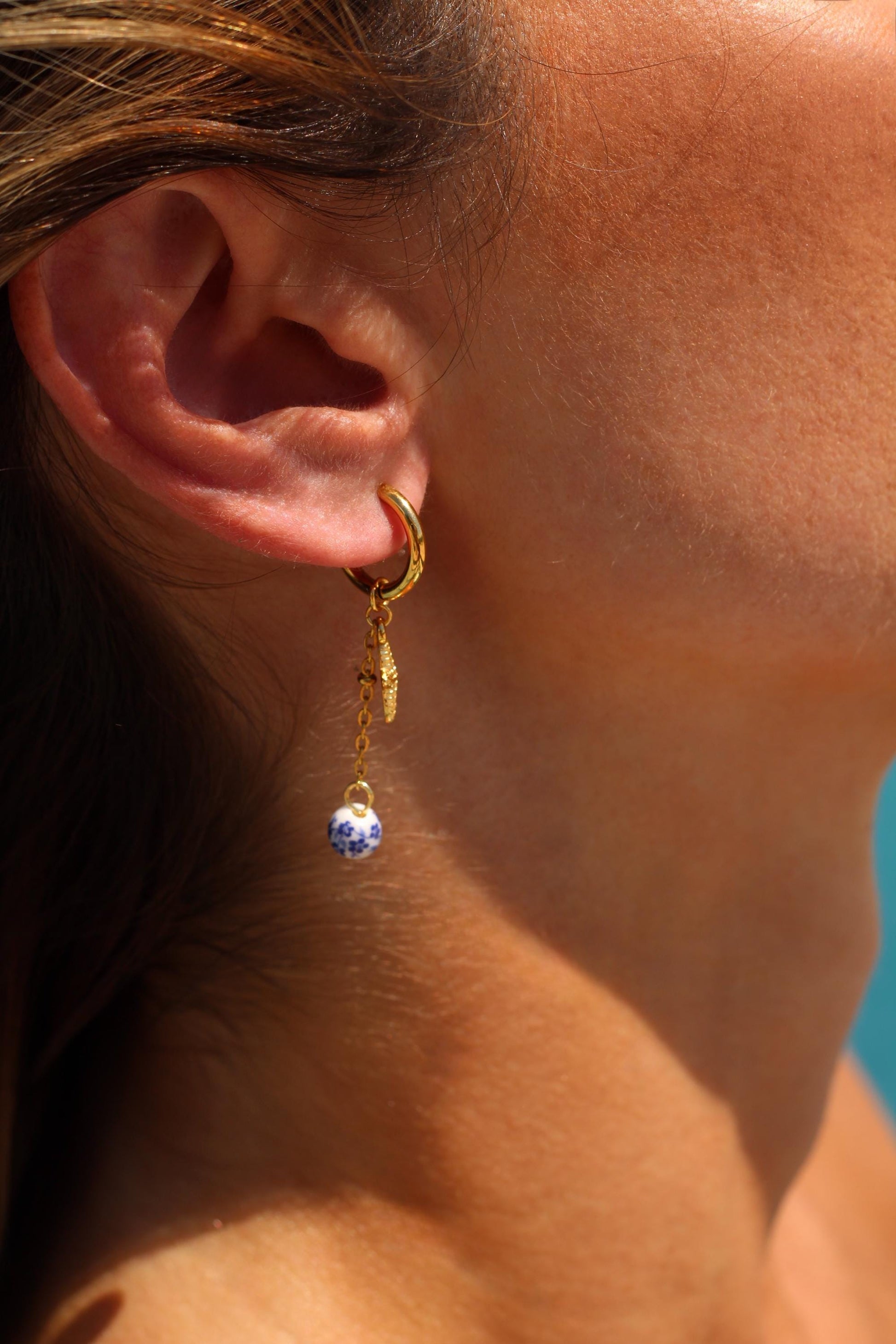 Gold Plated Waterproof Porcelain Earrings – Starfish & Sea Charms – Hypoallergenic Minimalist Jewelry