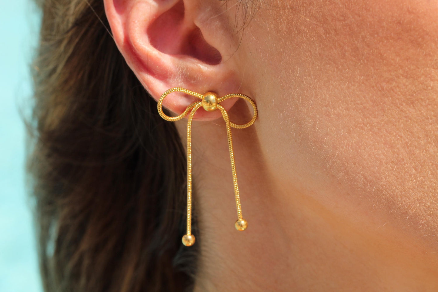 Gold Bow Knot Earrings: Dainty Rope Studs, Waterproof
