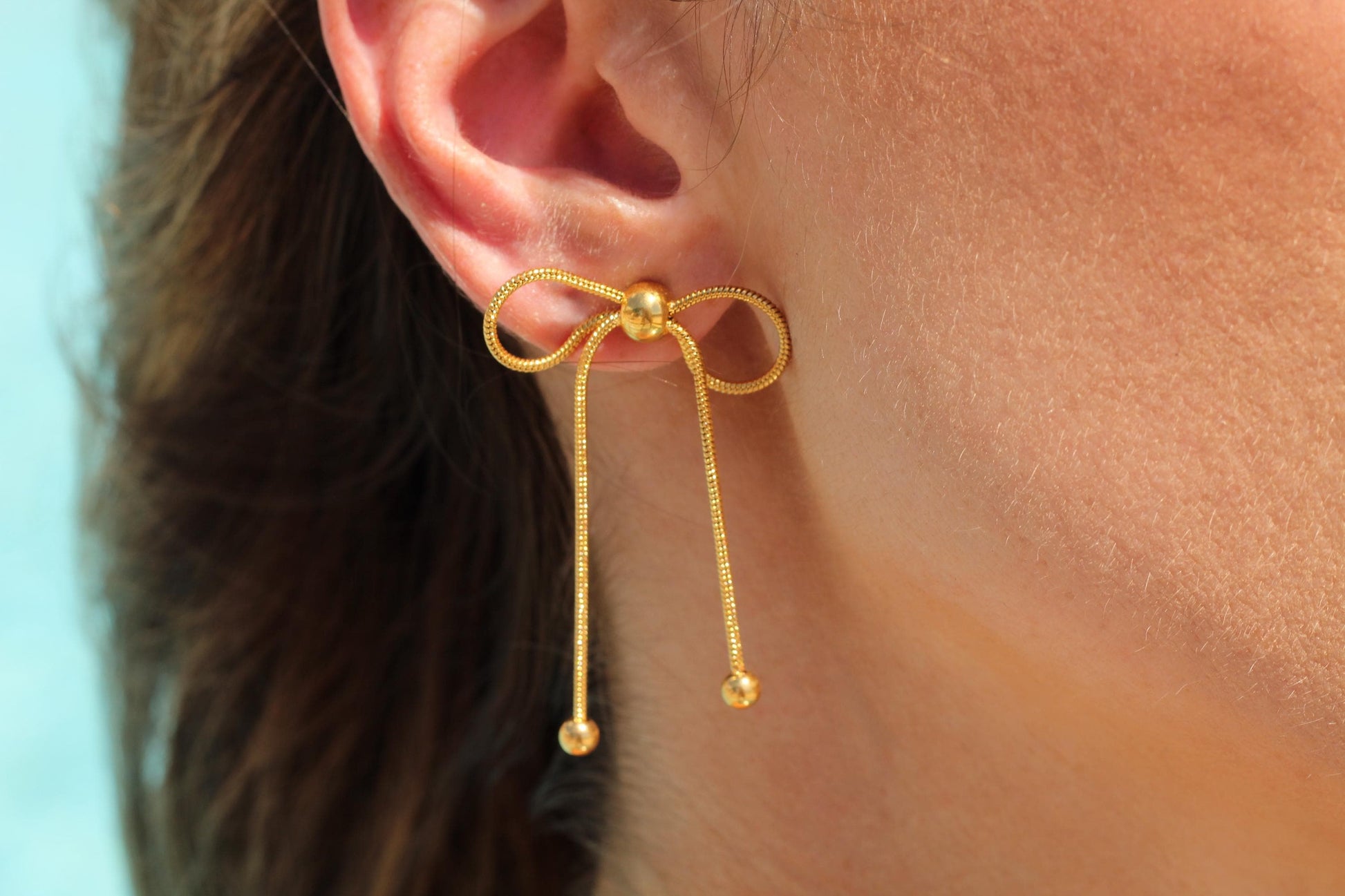 Gold Bow Knot Earrings: Dainty Rope Studs, Waterproof