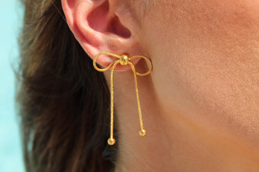 Gold Bow Knot Earrings: Dainty Rope Studs, Waterproof
