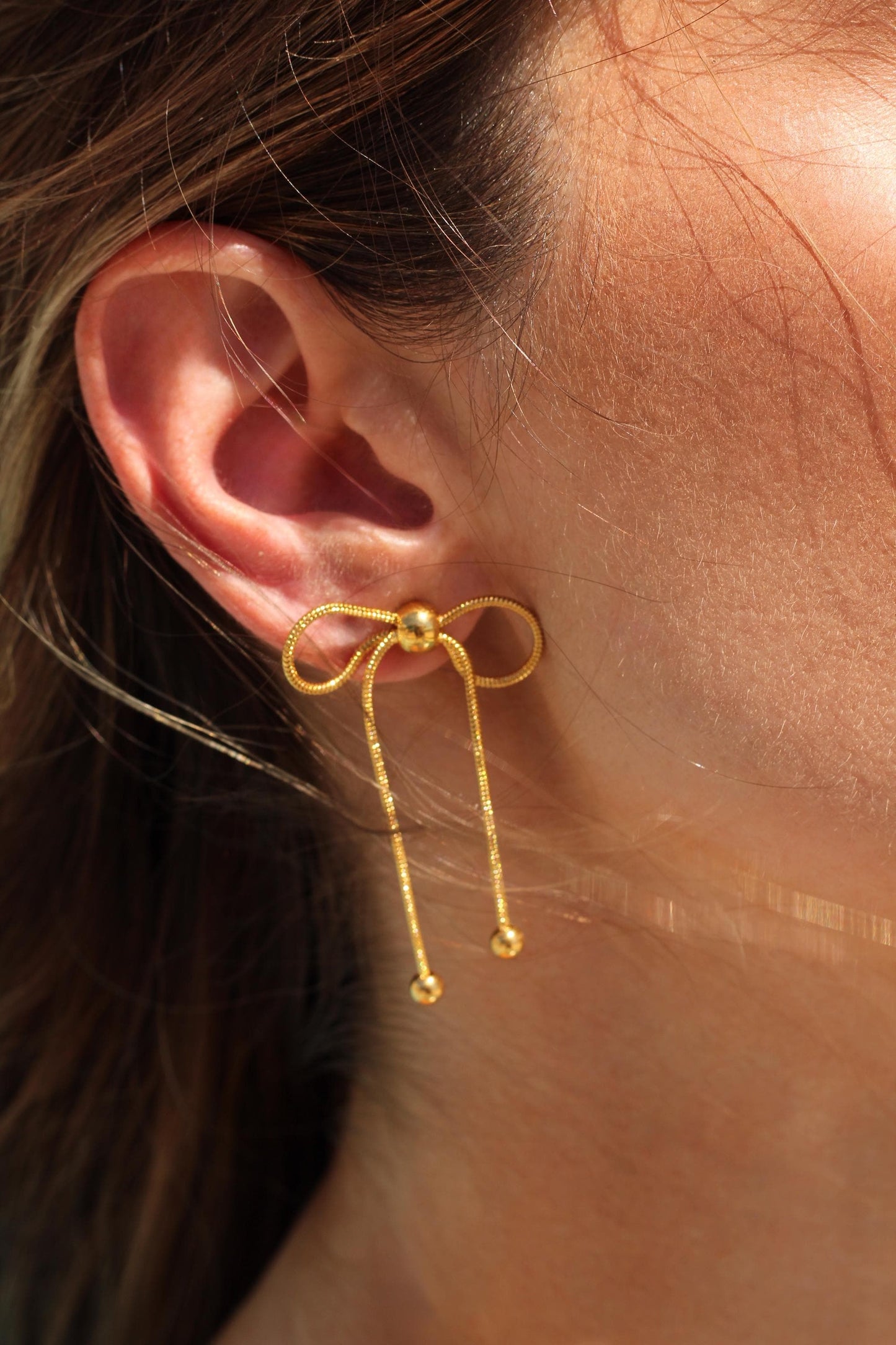 Gold Bow Knot Earrings: Dainty Rope Studs, Waterproof