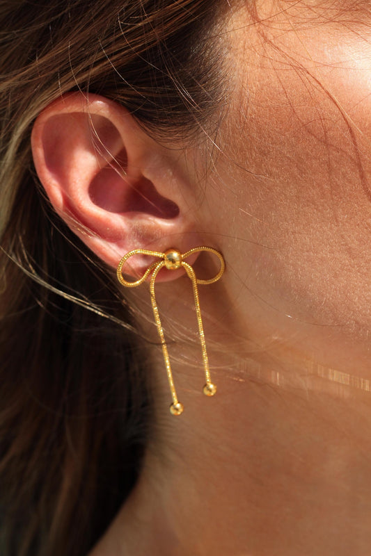 Gold Bow Knot Earrings: Dainty Rope Studs, Waterproof
