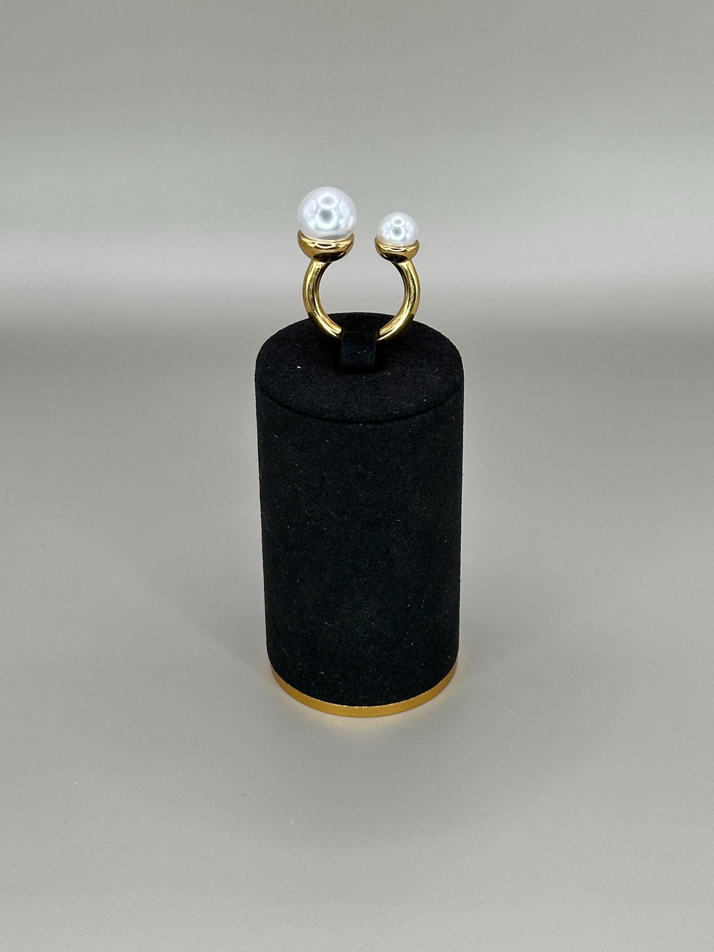 Gold Plated Waterproof Double Pearl Open Ring – Hypoallergenic Adjustable Minimalist Jewelry