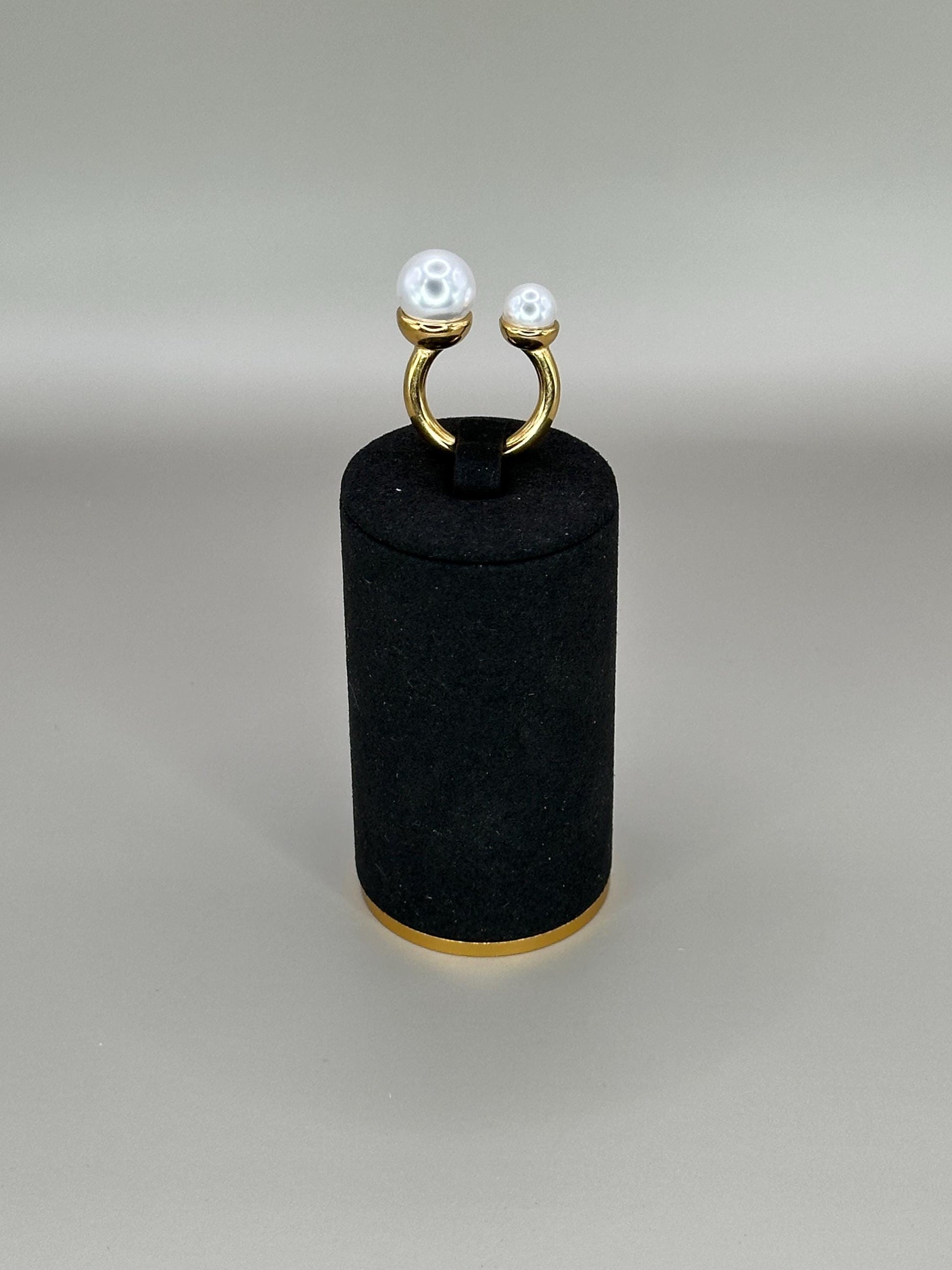 Gold Plated Waterproof Double Pearl Open Ring – Hypoallergenic Adjustable Minimalist Jewelry