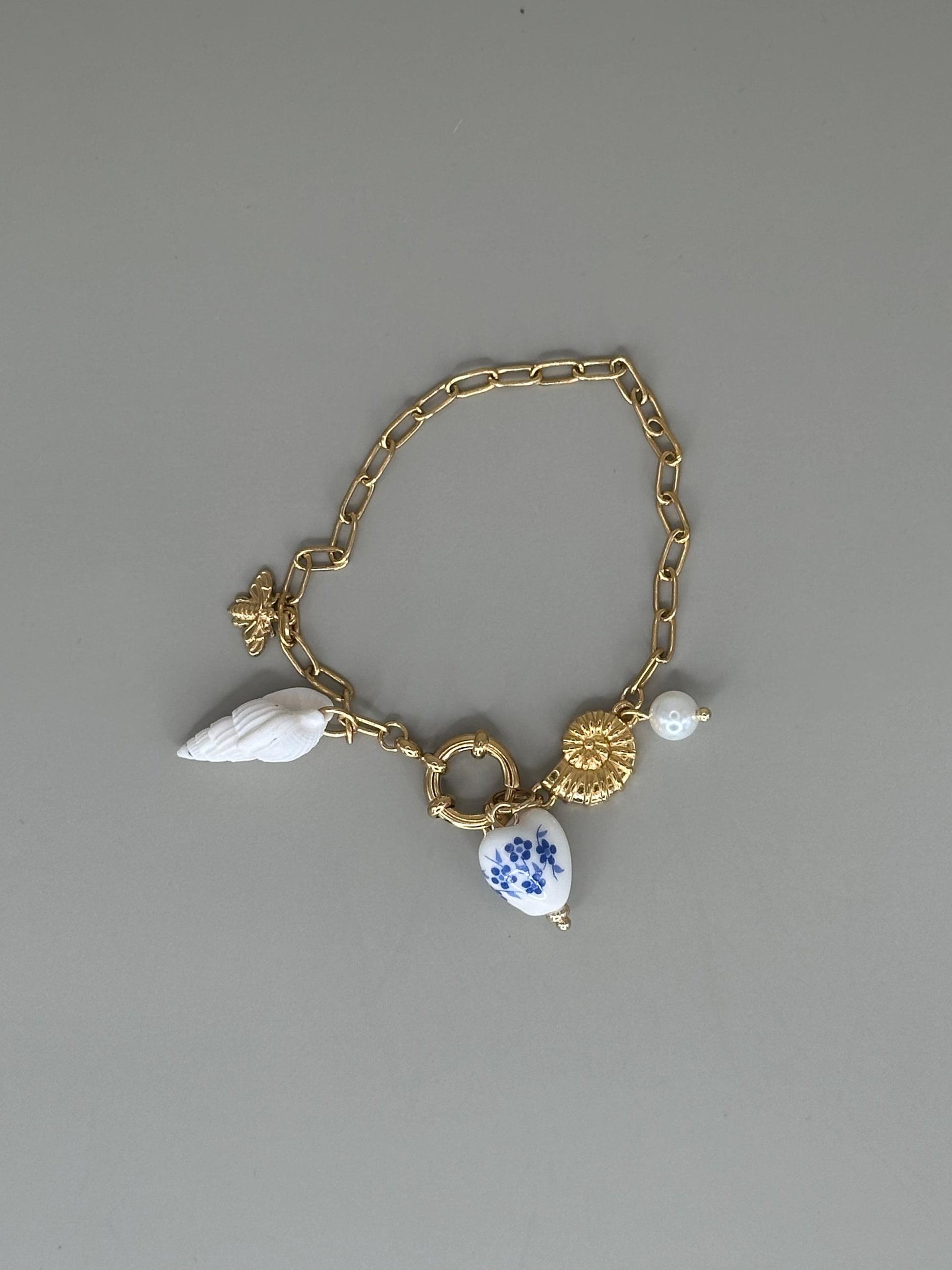 Gold Plated waterproof Gold Bracelet Anklet Shell, Heart, Star & Pearl Accents