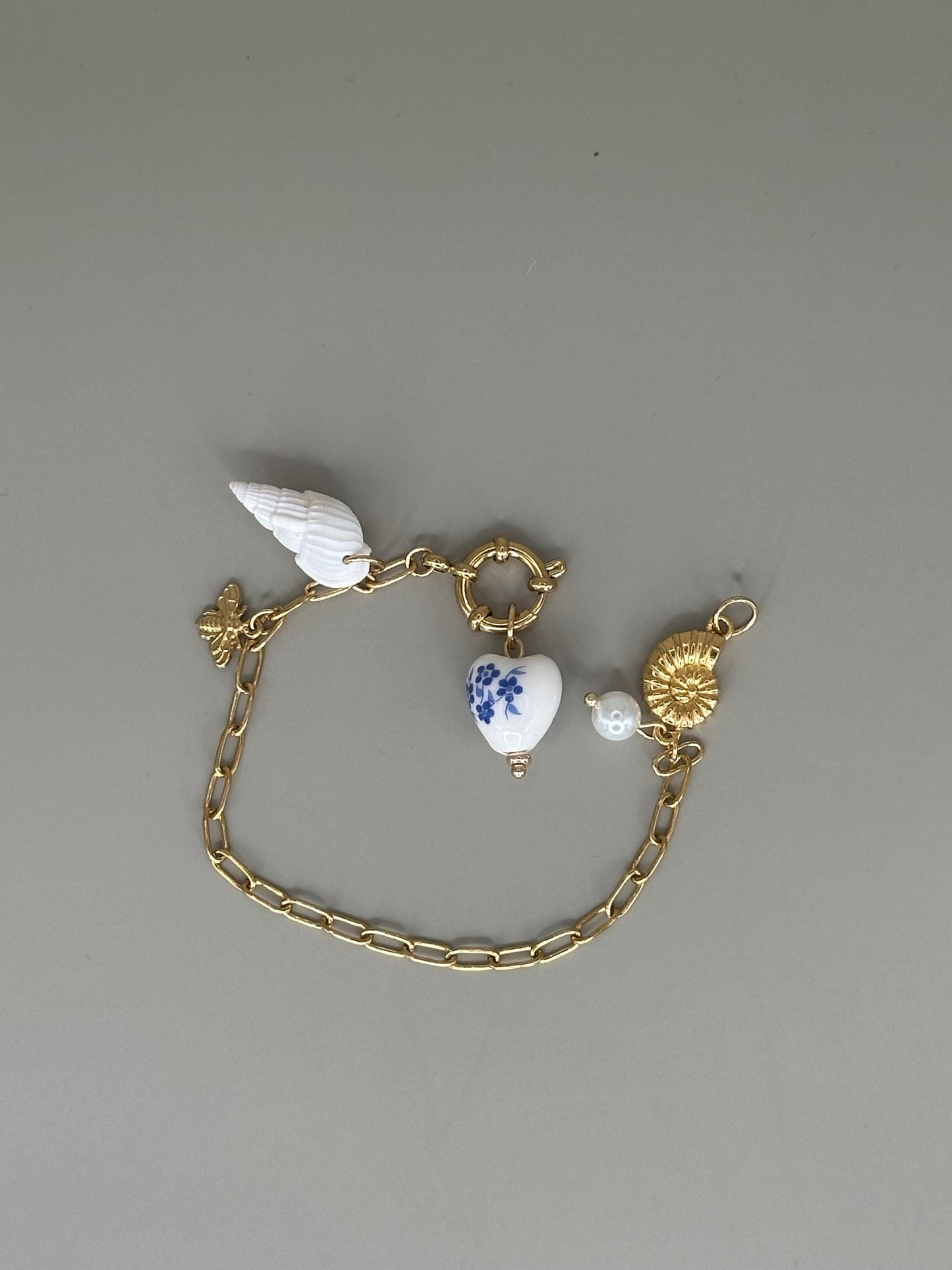 Gold Plated waterproof Gold Bracelet Anklet Shell, Heart, Star & Pearl Accents