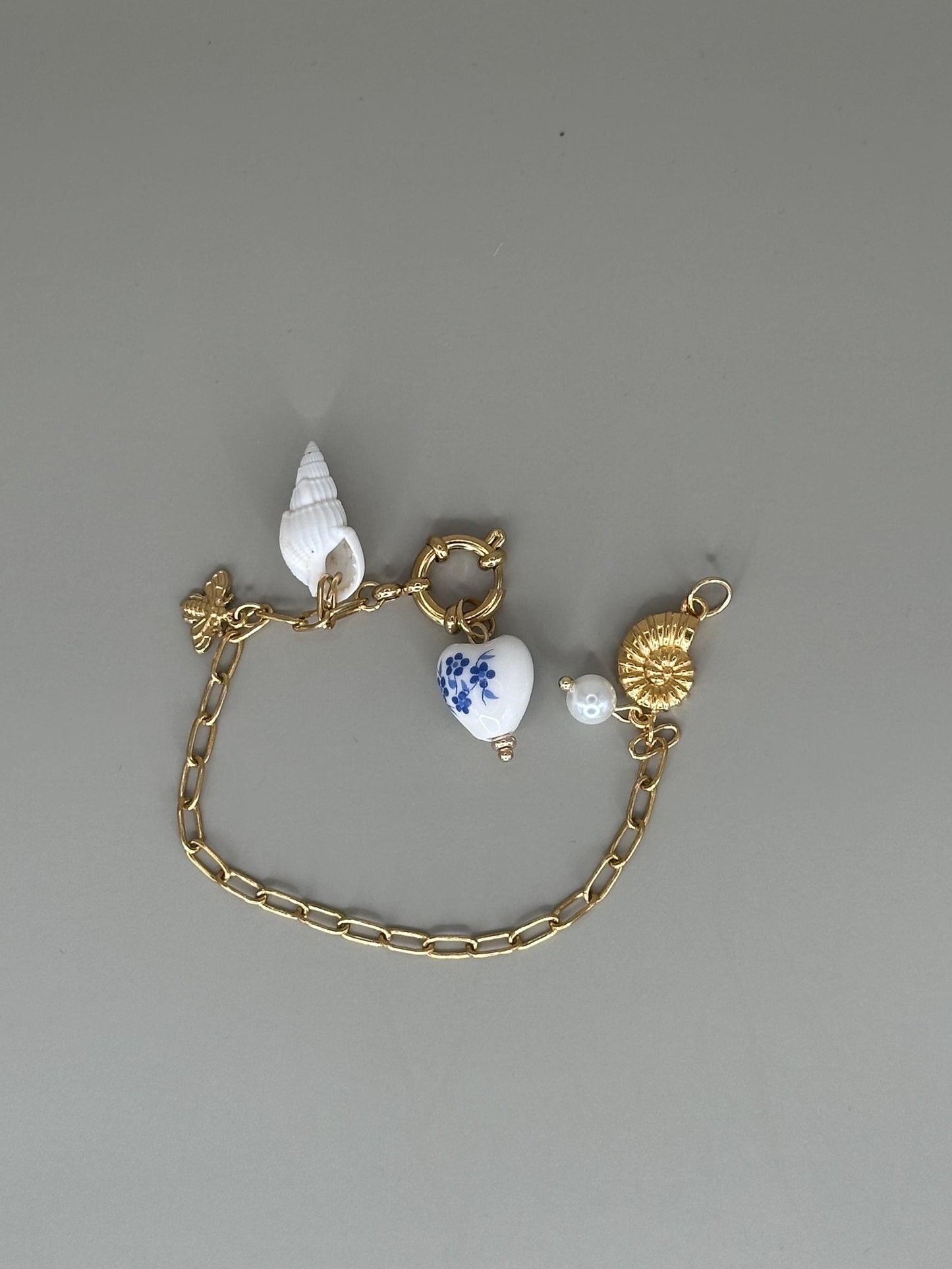 Gold Plated waterproof Gold Bracelet Anklet Shell, Heart, Star & Pearl Accents