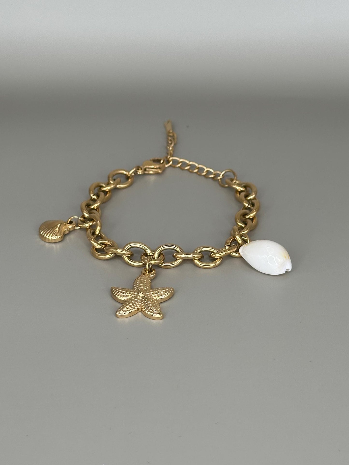 Gold Plated waterproof Gold Bracelet Anklet Starfish & Shell Charm