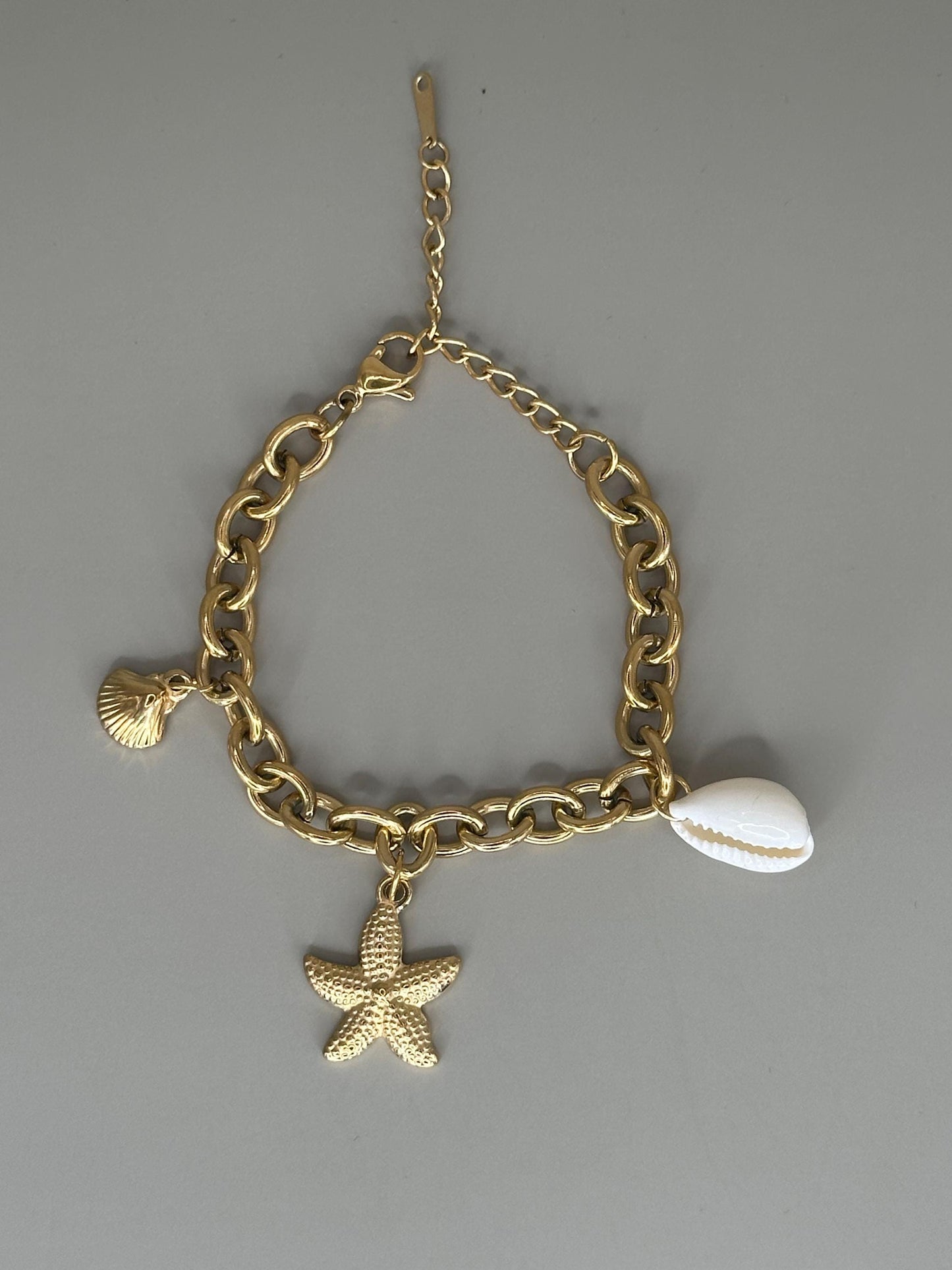 Gold Plated waterproof Gold Bracelet Anklet Starfish & Shell Charm