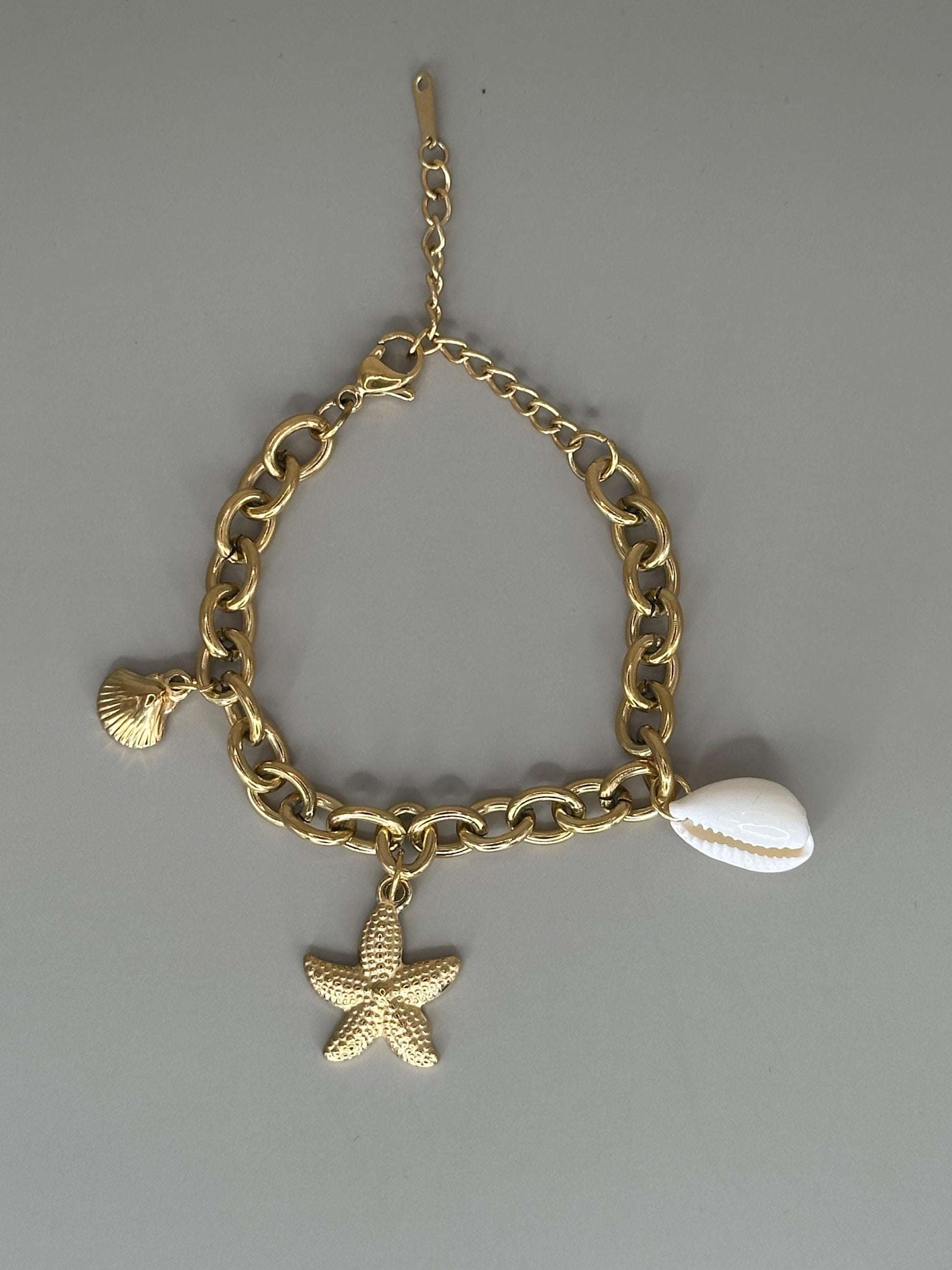 Gold Plated waterproof Gold Bracelet Anklet Starfish & Shell Charm