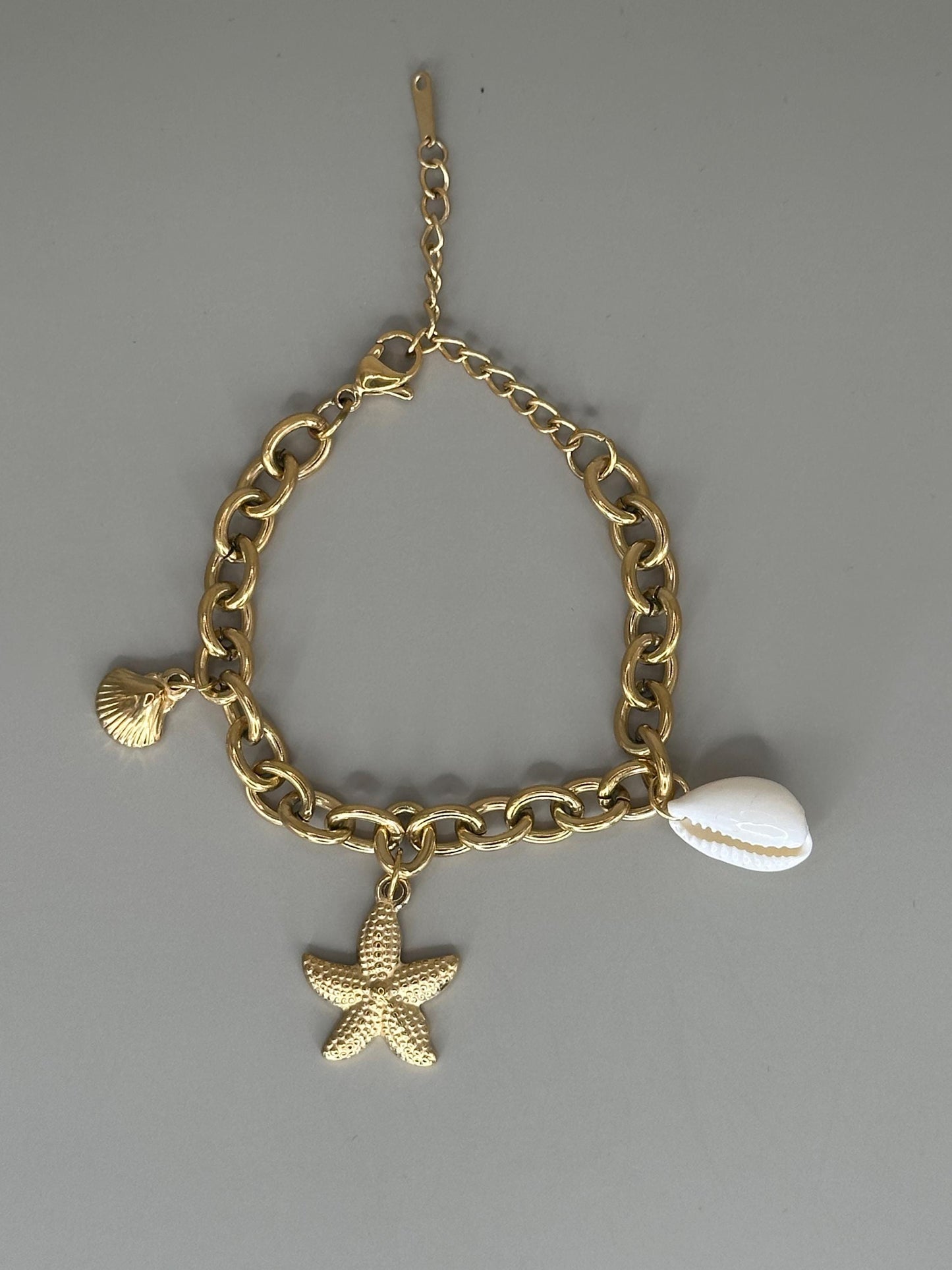 Gold Plated waterproof Gold Bracelet Anklet Starfish & Shell Charm