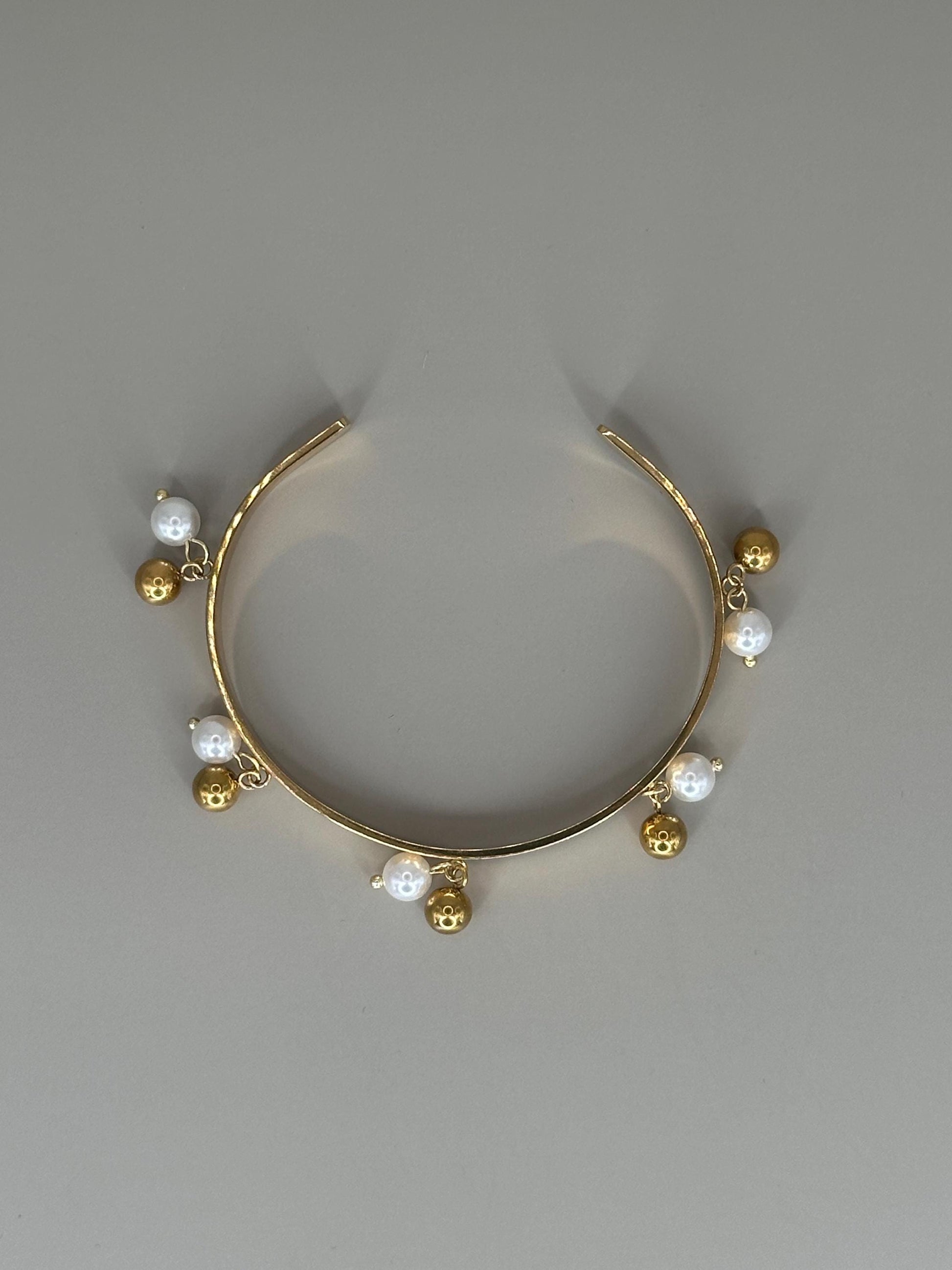 Gold Plated Pearl Cuff Bracelet: Waterproof Boho Bangle