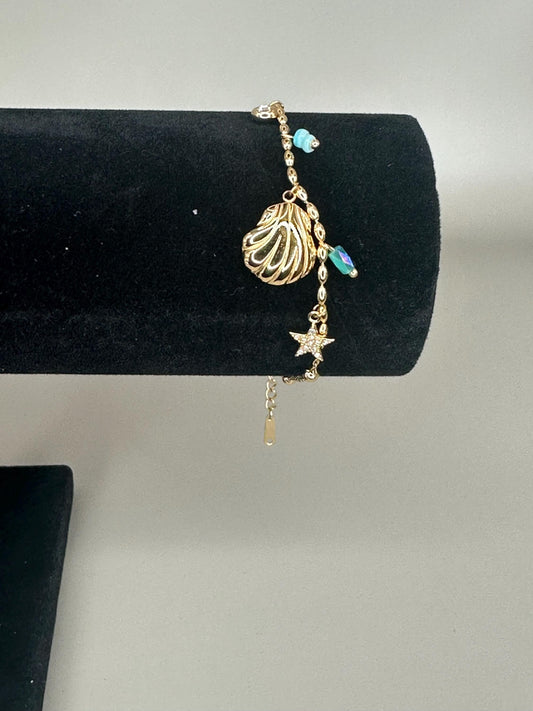 18k Gold Waterproof Seashell Starfish turquoise Bracelet – Hypoallergenic Minimalist Jewelry