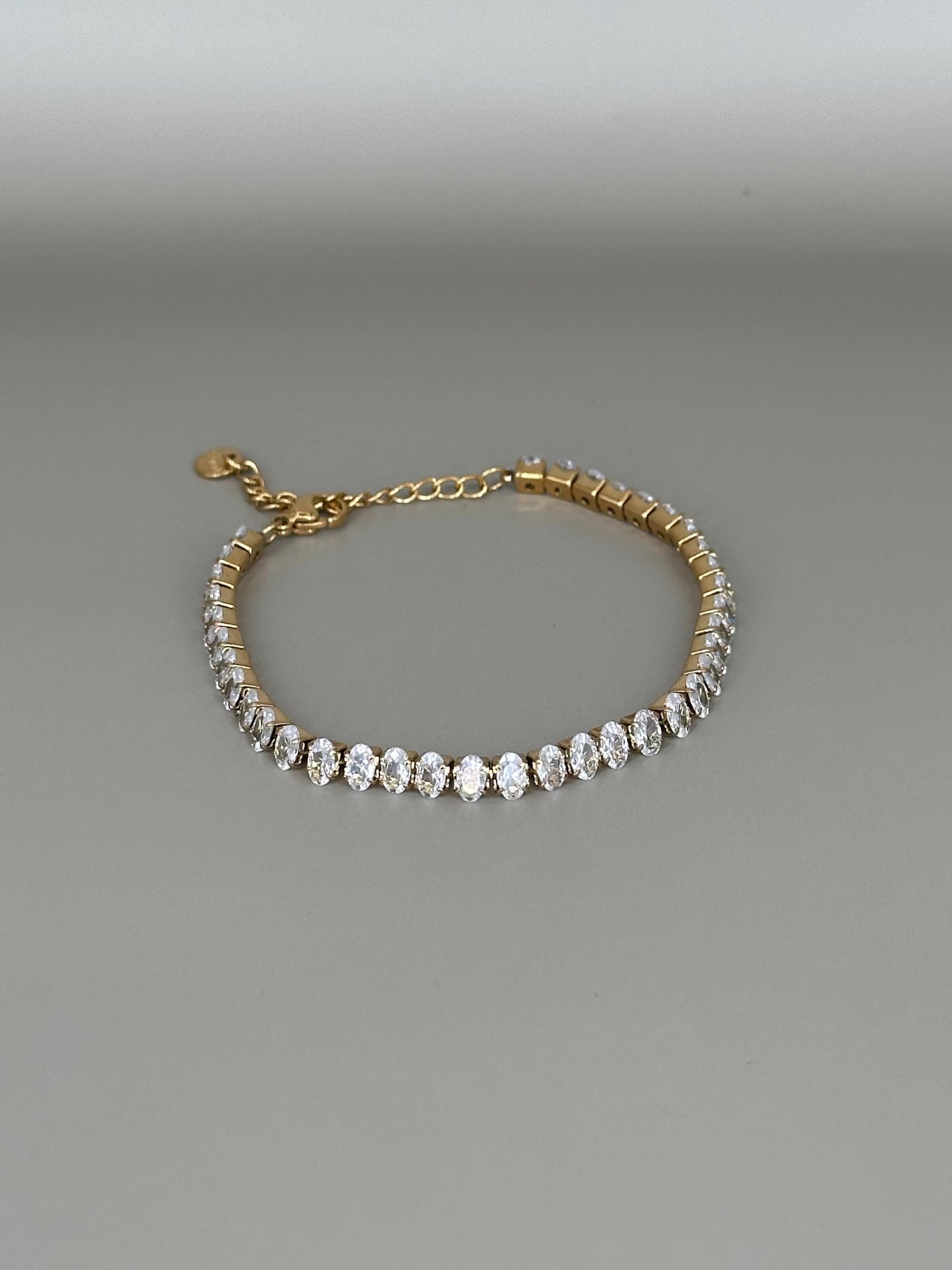 Gold Plated Waterproof Oval Crystal Tennis Bracelet - Hypoallergenic Minimalist Jewelry