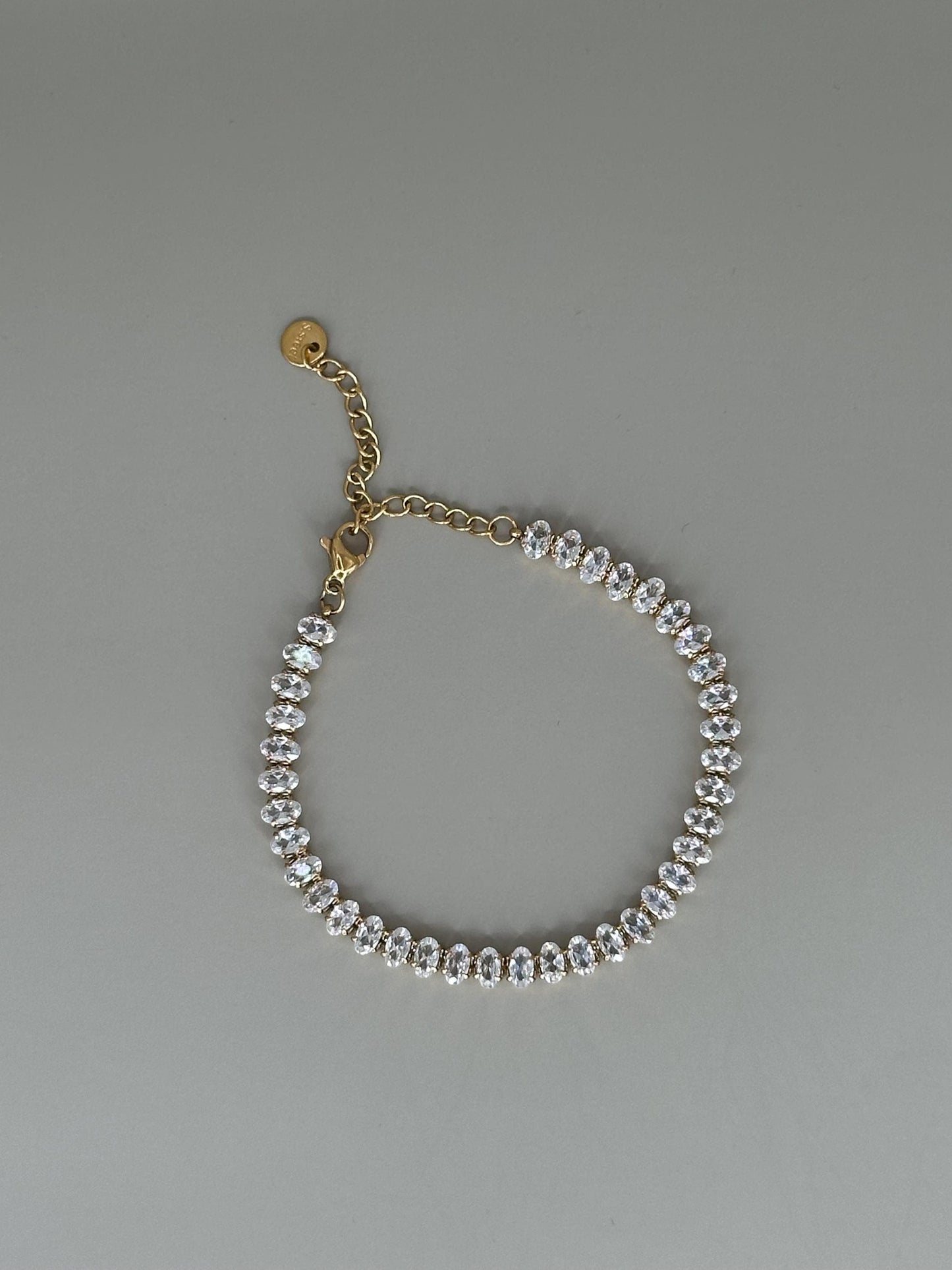 Gold Plated Waterproof Oval Crystal Tennis Bracelet - Hypoallergenic Minimalist Jewelry