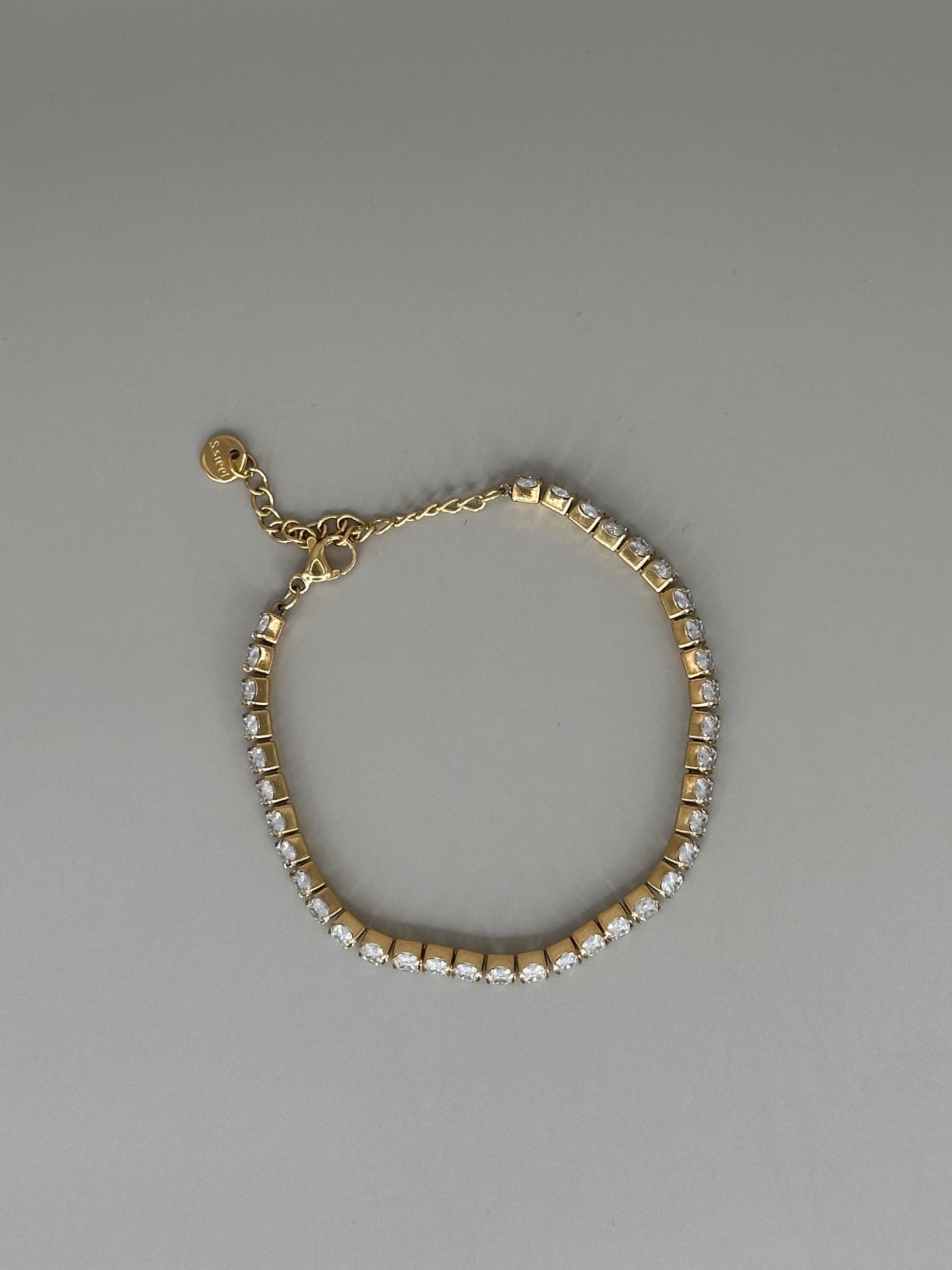 Gold Plated Waterproof Oval Crystal Tennis Bracelet - Hypoallergenic Minimalist Jewelry
