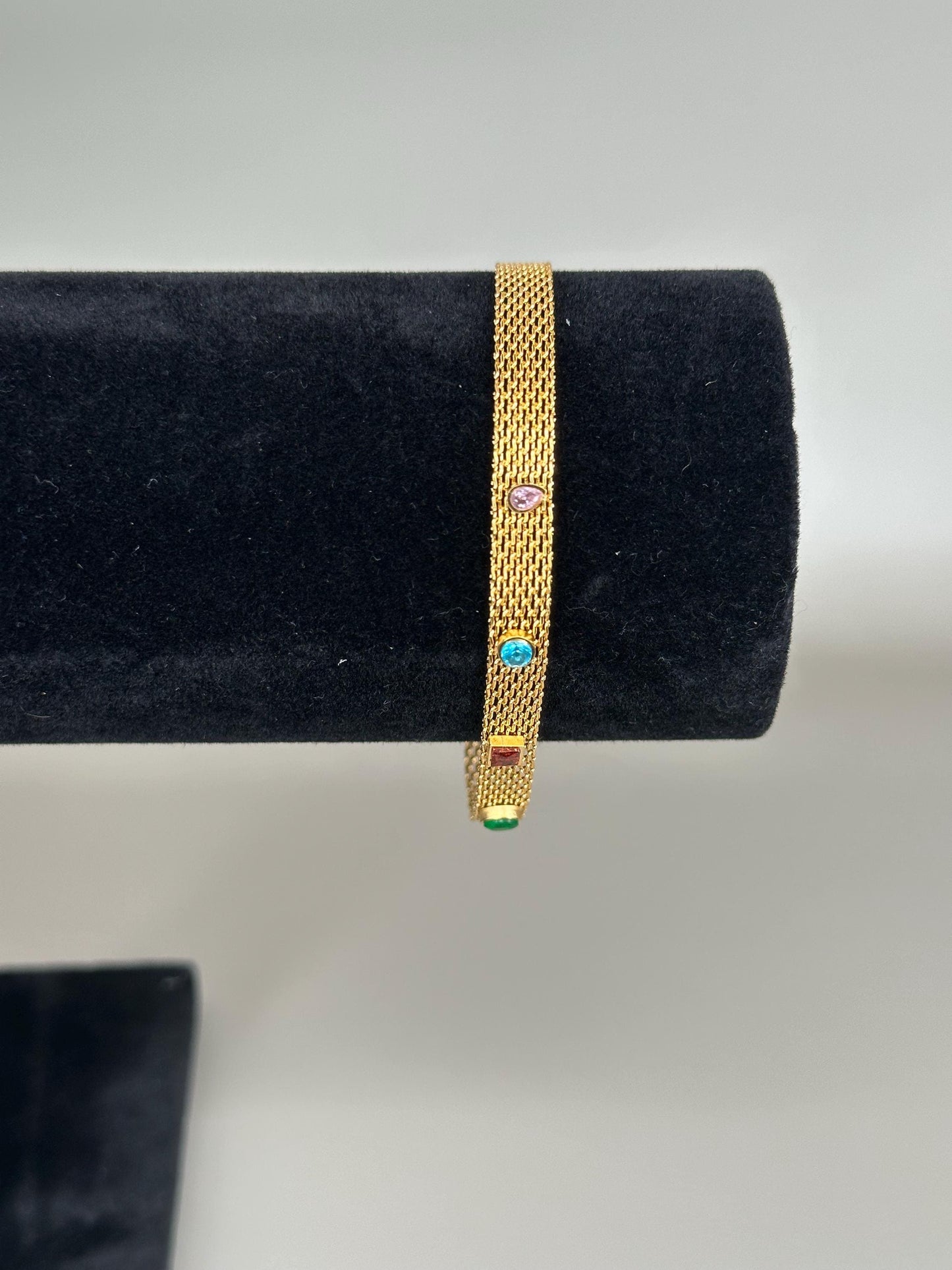 Gold Plated Waterproof Colorful Gem Mesh Bracelet Hypoallergenic Minimalist Jewelry