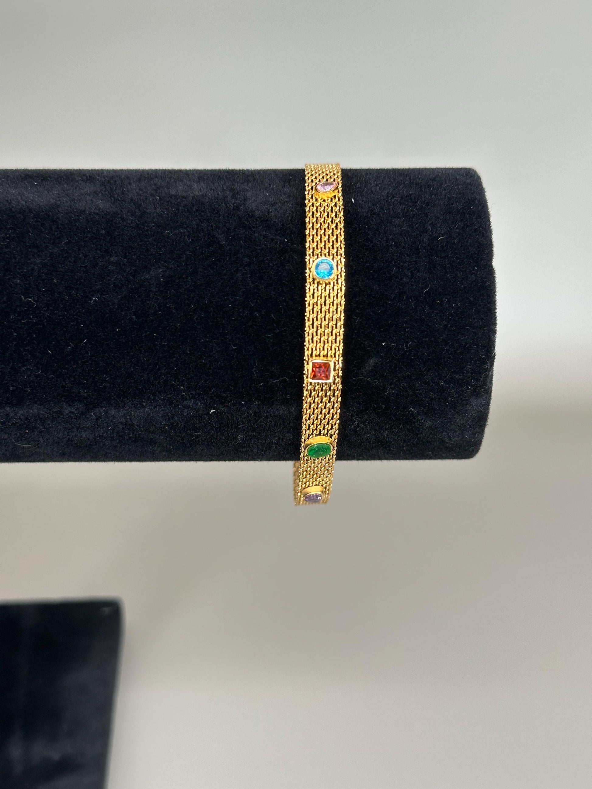 Gold Plated Waterproof Colorful Gem Mesh Bracelet Hypoallergenic Minimalist Jewelry