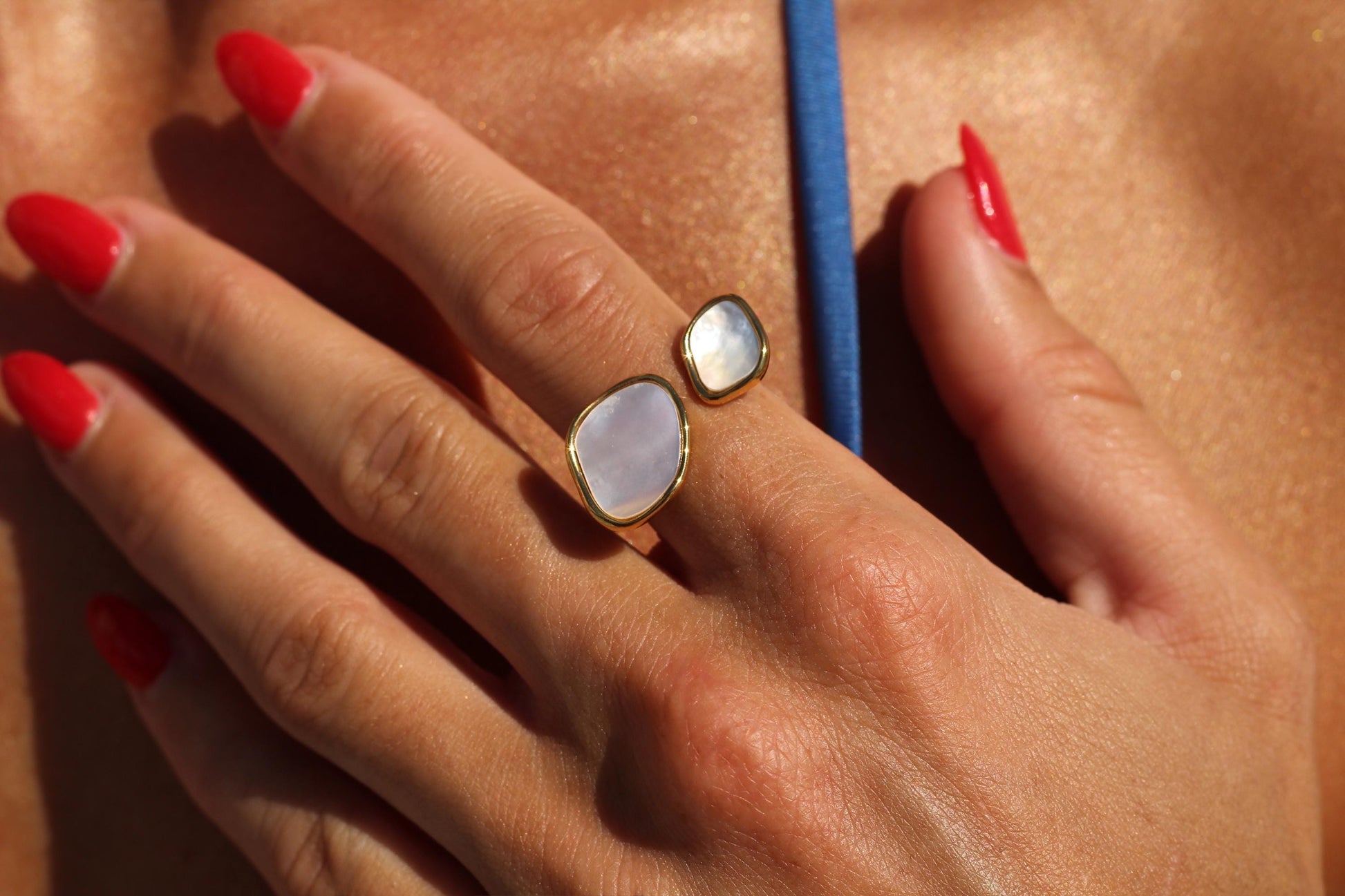 Gold Plated Waterproof Hypoallergenic Flat Pearl Open Ring – Minimalist Jewelry