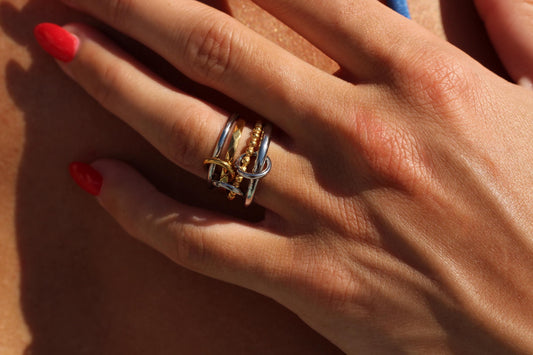 Gold & Silver Plated Waterproof Stackable Rings Set – Hypoallergenic Mixed Metal Minimalist Jewelry