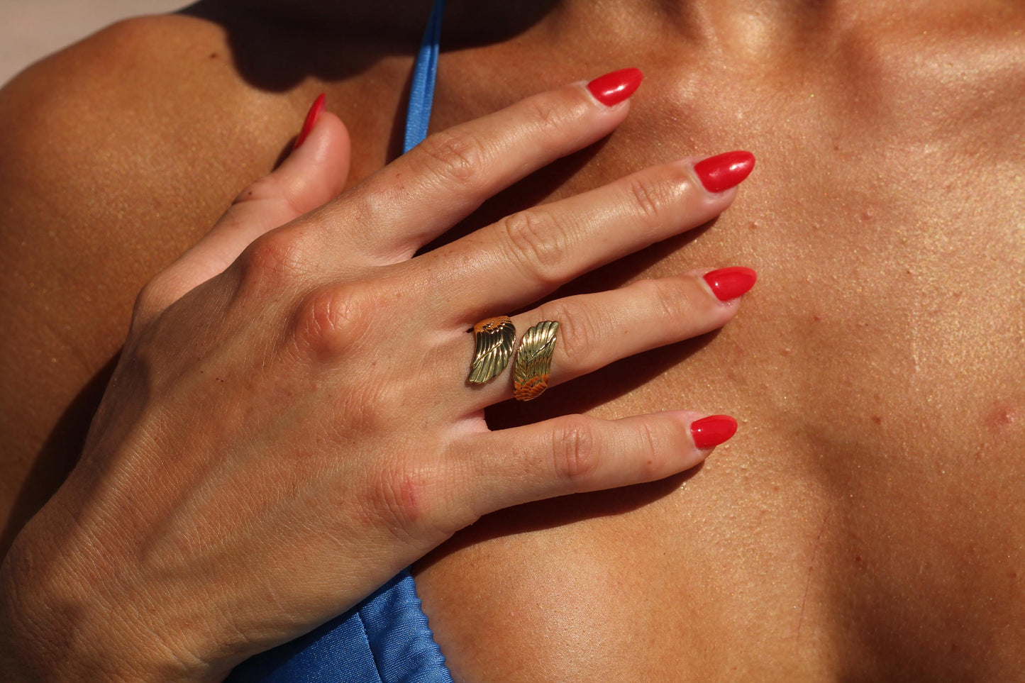 Gold Plated waterproof Ring Angel Wings – Minimalist Adjustable Wrap Ring |