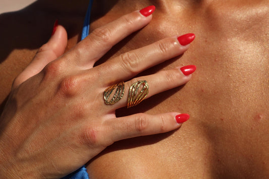 Gold Wave Ring: Waterproof Minimalist Boho Jewelry