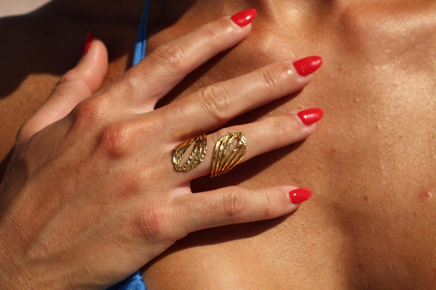 Gold Wave Ring: Waterproof Minimalist Boho Jewelry