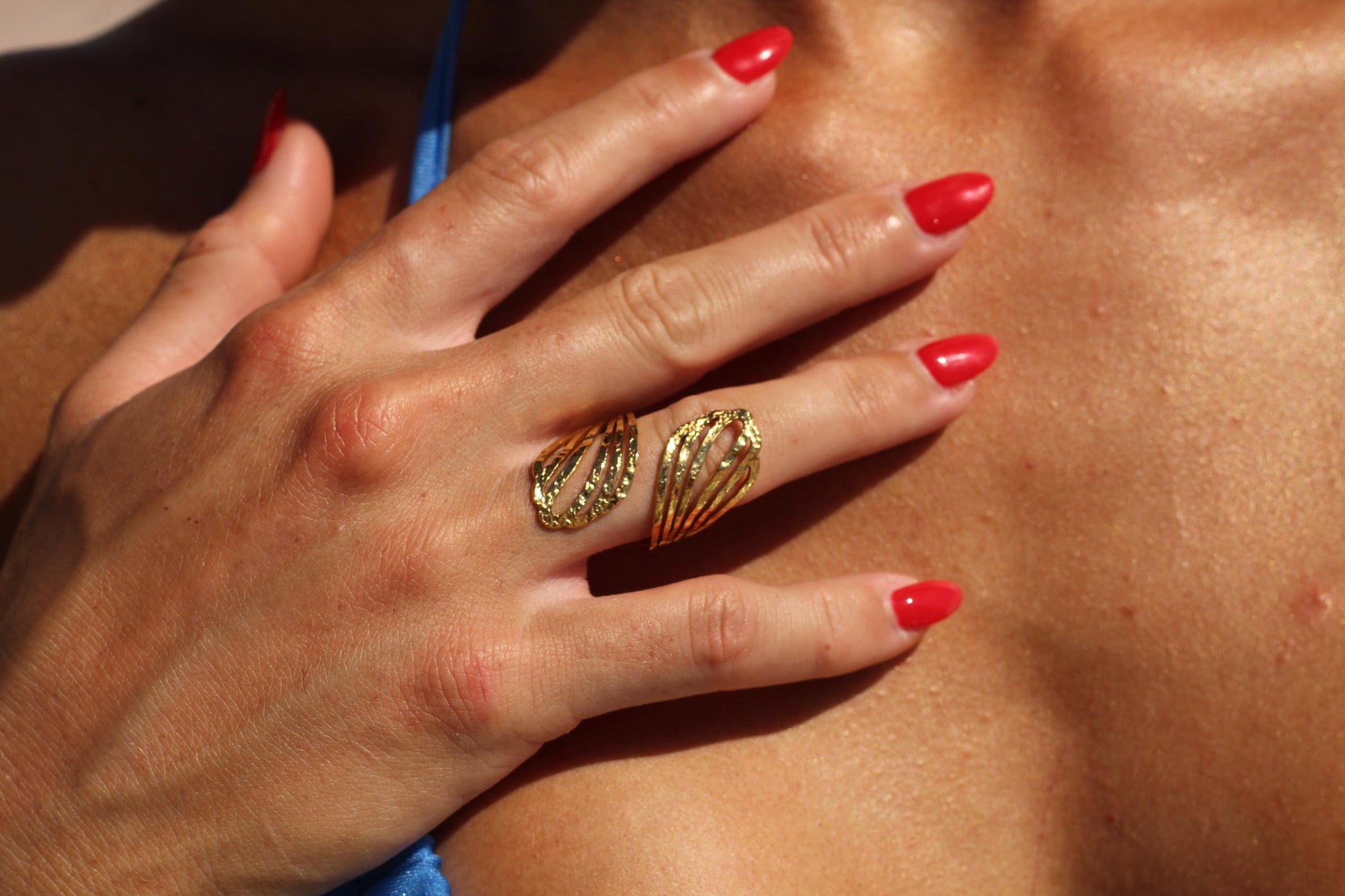 Gold Wave Ring: Waterproof Minimalist Boho Jewelry