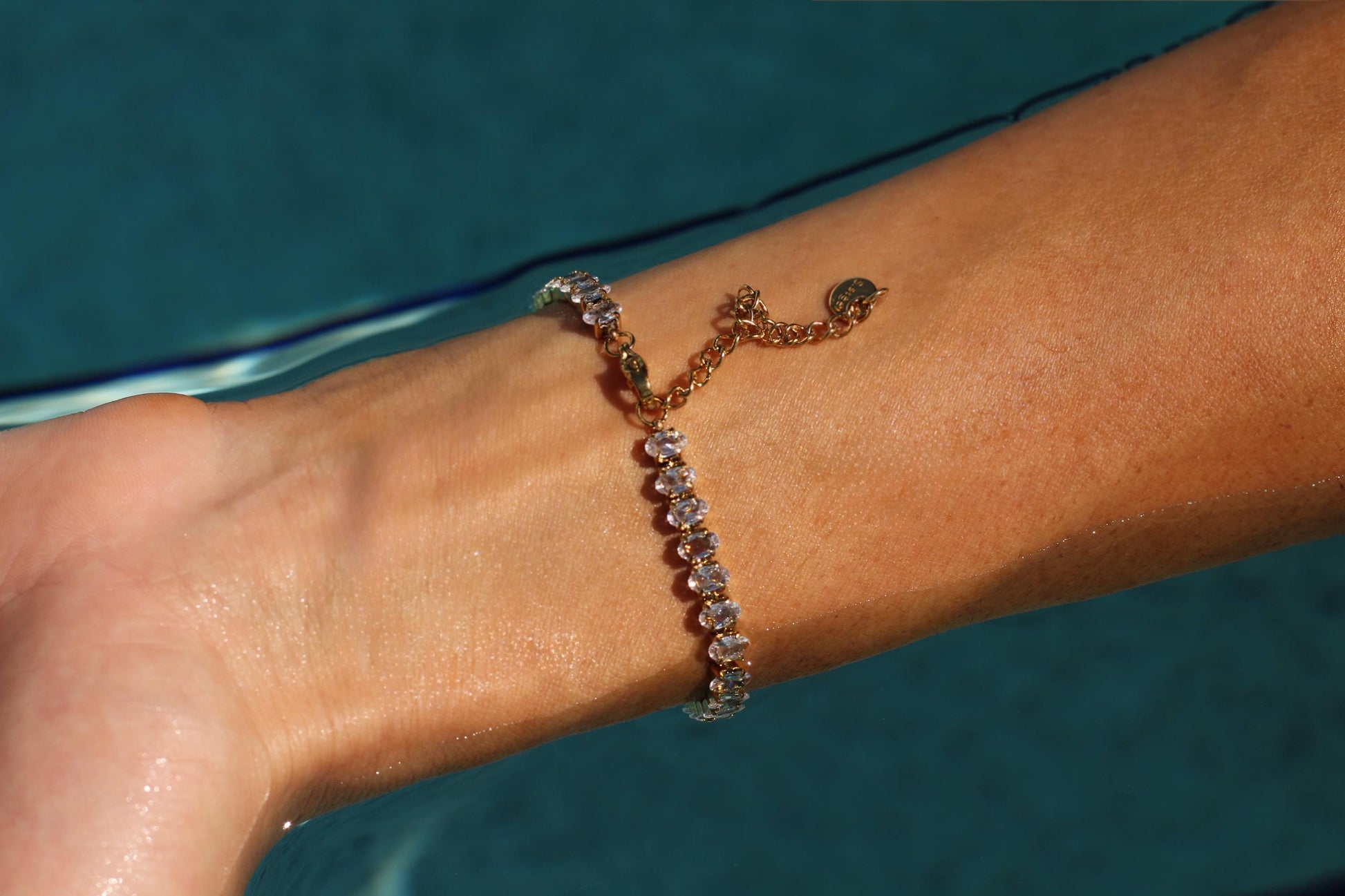 Gold Plated Waterproof Oval Crystal Tennis Bracelet - Hypoallergenic Minimalist Jewelry