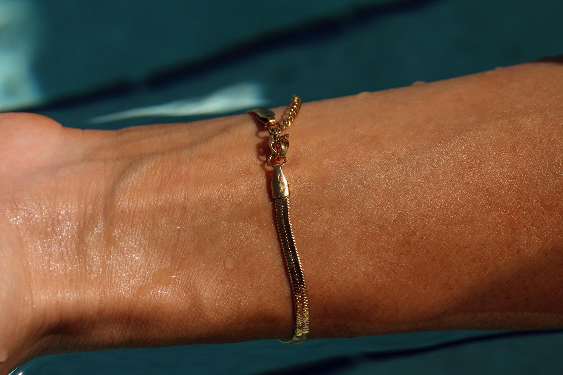 Gold Plated Waterproof Hypoallergenic Herringbone Bracelet Minimalist Jewelry