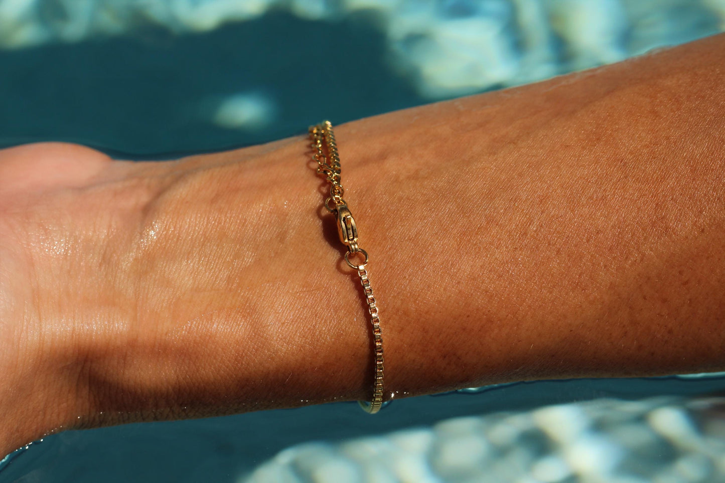 Gold Plated Waterproof Box Chain Bracelet – Hypoallergenic Minimalist Jewelry