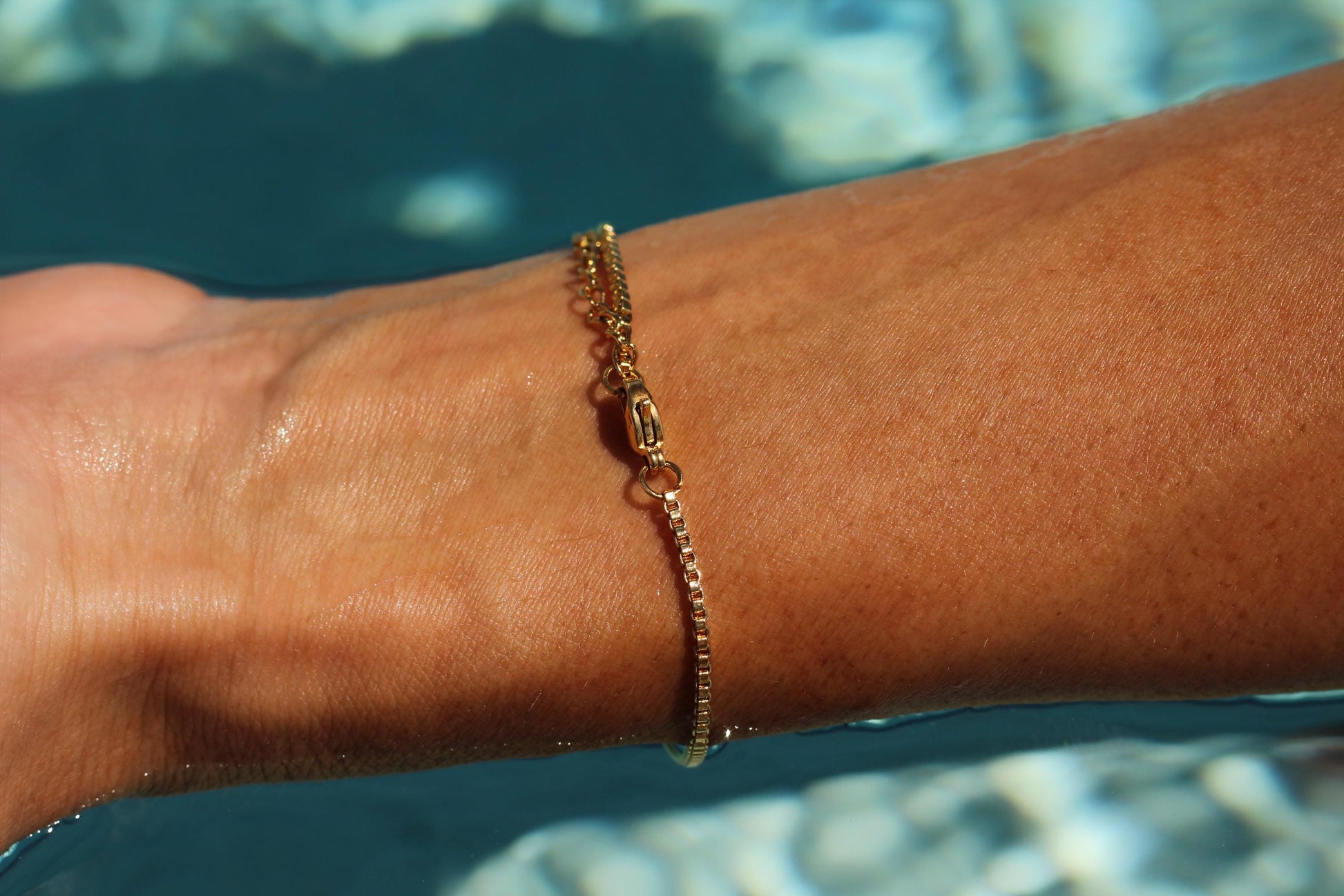 Gold Plated Waterproof Box Chain Bracelet – Hypoallergenic Minimalist Jewelry