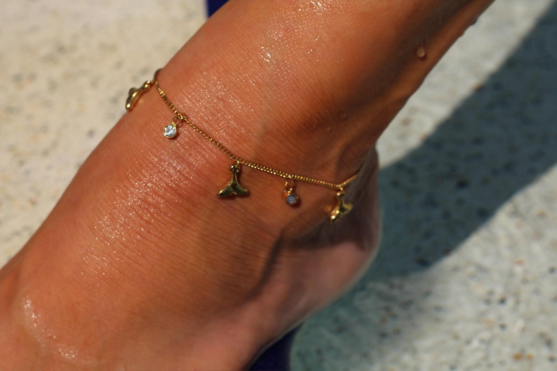 Gold Plated waterproof Gold Anklet Whale Tail Charm