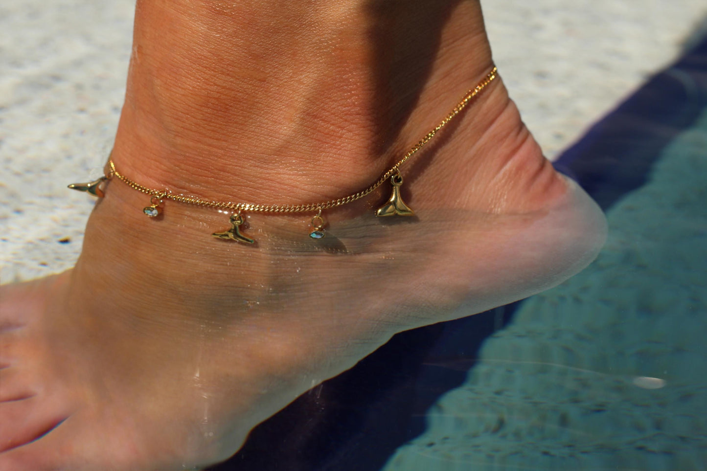 Gold Plated waterproof Gold Anklet Whale Tail Charm