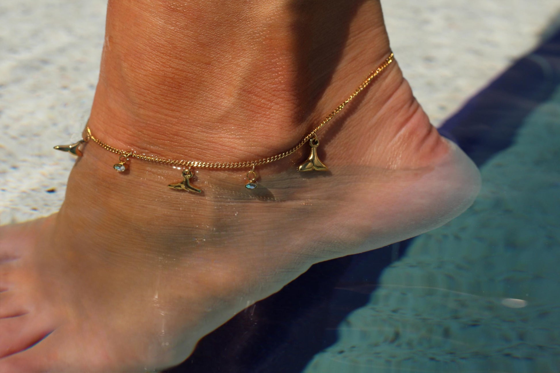 Gold Plated waterproof Gold Anklet Whale Tail Charm