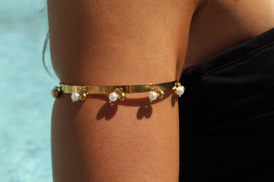 Gold Plated Pearl Cuff Bracelet: Waterproof Boho Bangle