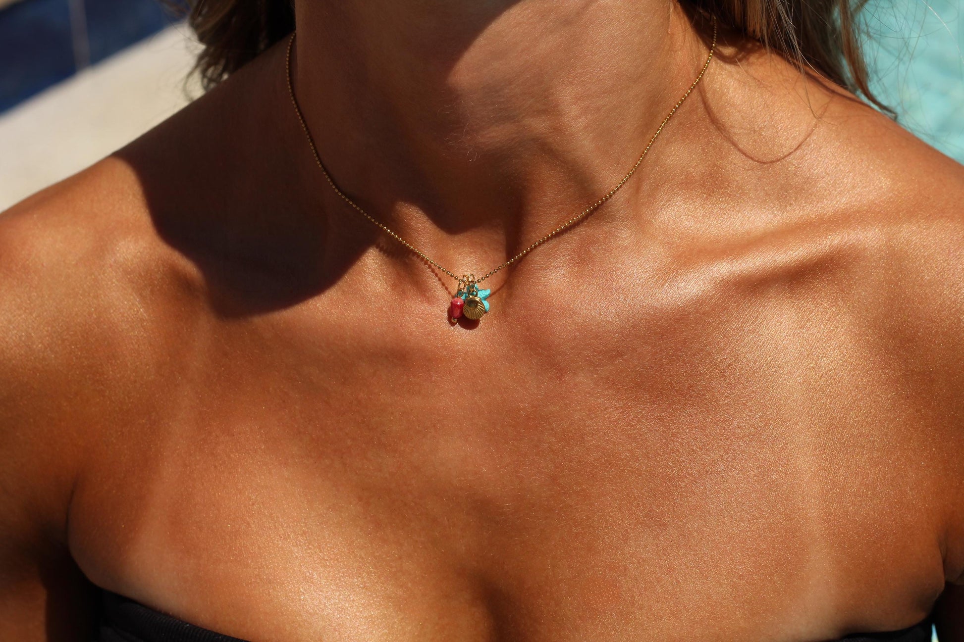 Gold Plated Waterproof Teal Starfish Shell Charm Necklace – Minimalist Jewelry