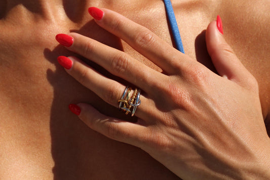 Gold & Silver Plated Waterproof Stackable Rings Set – Hypoallergenic Mixed Metal Minimalist Jewelry