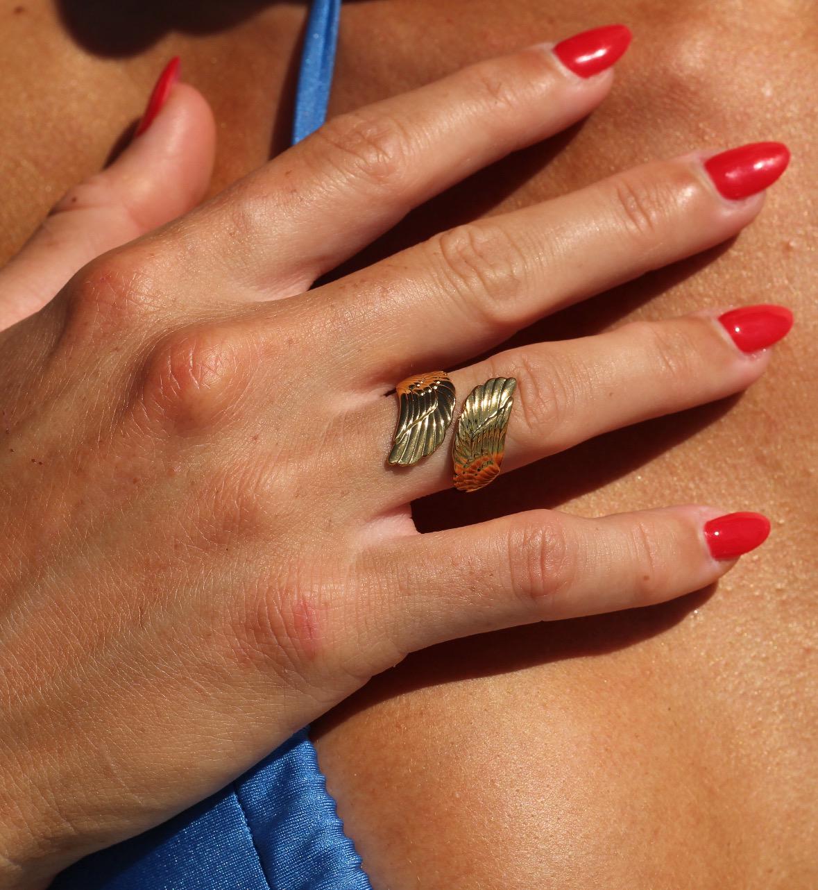 Gold Plated waterproof Ring Angel Wings – Minimalist Adjustable Wrap Ring |